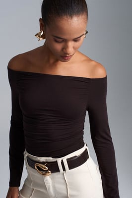 Schulterfreie Slim Fit Strickbluse