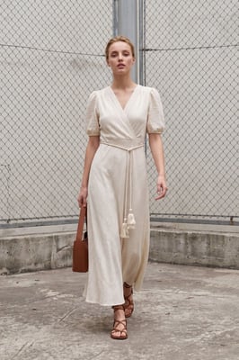 Geknotetes V-Ausschnitt Maxi-Wickelkleid