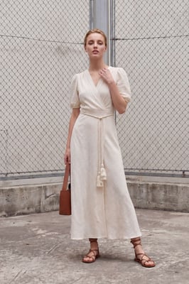 Geknotetes V-Ausschnitt Maxi-Wickelkleid