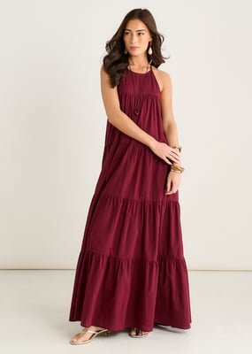 Maxi-Trapezkleid mit Stufenrock und Neckholder von Mulberry