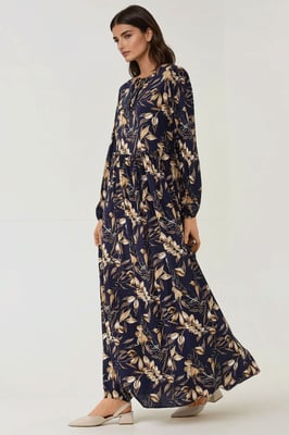 Floral Print Langarm Viskose Maxikleid