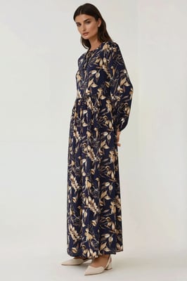 Floral Print Langarm Viskose Maxikleid