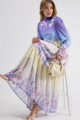 Floral Chiffon-Turtleneck-Maxikleid