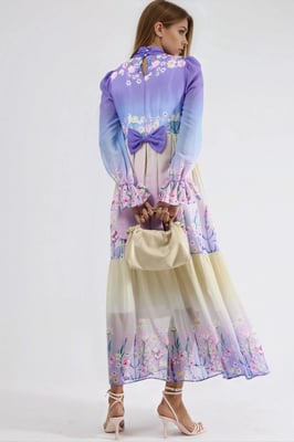 Floral Chiffon-Turtleneck-Maxikleid