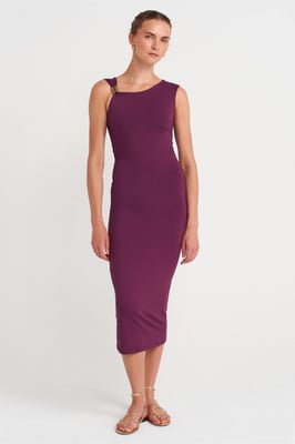 Ärmelloses Bodycon-Midi-Kleid mit Accessoire-Detail