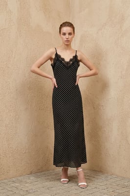 Damen Punktedruck Chiffon Maxikleid