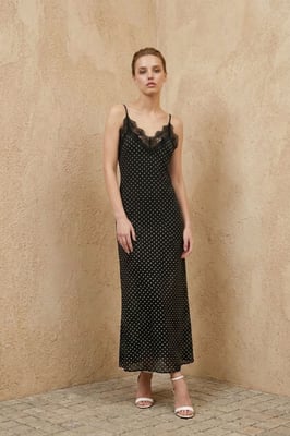 Damen Punktedruck Chiffon Maxikleid