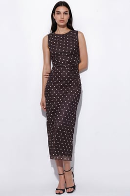 Punkte-Midi-Tüllkleid mit Rundhalsausschnitt