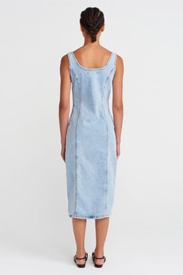 Damen Midi Bodycon Jeanskleid