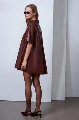 Lässiges Fake-Leder Minihemdkleid