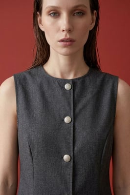 Baumwoll-Popeline-Weste und weit geschnittene Hose-Set