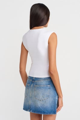 Damen Rippenloses Ärmelloses Rundhals-T-Shirt