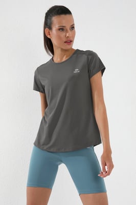 Damen Unifarben Kurzarm Rundhals T-Shirt