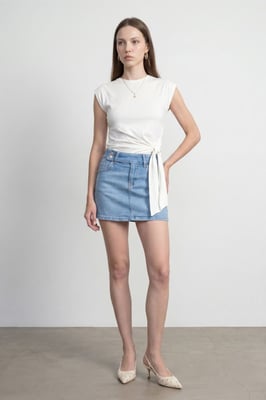Ärmelloses Damen-Cotton Crew Neck T-Shirt mit Bindedetail