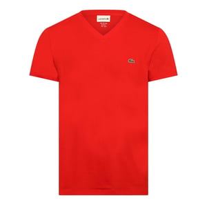 Lacoste - "Pima" T-Shirt für Herren, V-Ausschnitt, Leicht (Rot)
