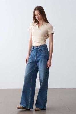 Damen Crop Slim Fit Polo T-Shirt