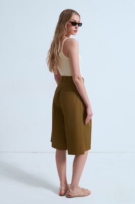 Hochtaillierte Baumwoll-Popeline Capri-Shorts
