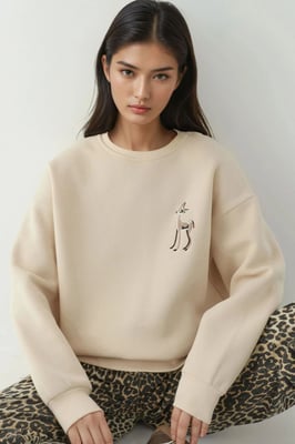 Komfort Sweatshirt mit Tiermotiv, bestickt, mit erhöhtem Rundhalsausschnitt