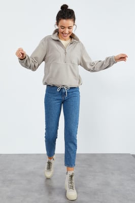 Übergroßer Half-Zip Plüsch Hoodie