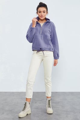Oversized Halb-Reißverschluss Plüsch Sweatshirt
