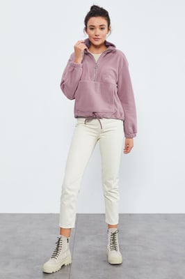 Übergroßer Halbzip-Plüsch-Sweatshirt