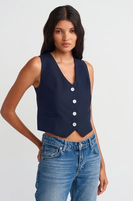 Damen Cropped Woven Weste