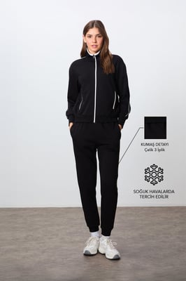 Oversized Zip-Kragen Sweatshirt und Hosen Set