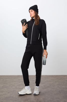 Oversized Zip-Kragen Sweatshirt und Hosen Set