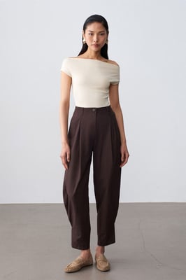 Hochtaillierte weite Popelin-Hosen für Damen