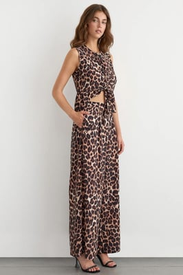 Mid-Rise Weite Tierdruckhose mit Kordelzug