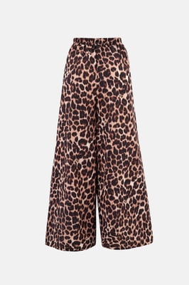 Mid-Rise Weite Tierdruckhose mit Kordelzug