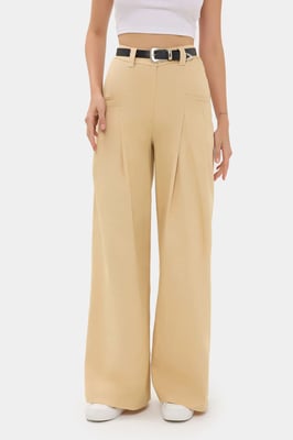 Faltige Weite-Hosen mit Hohem Bund
