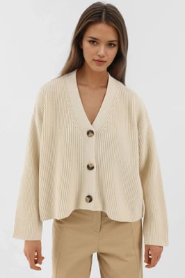 V-Ausschnitt Geknöpfter Oversized Cardigan