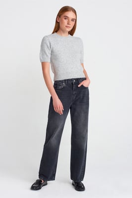 High-Waist Gerades Bein Baumwolljeans
