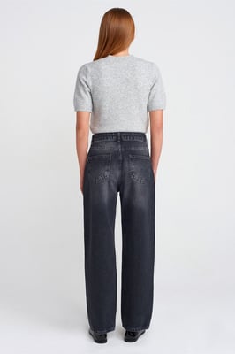 High-Waist Gerades Bein Baumwolljeans