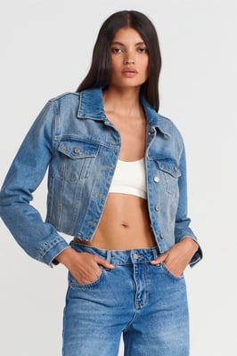 Damen verkürzte Jeansjacke