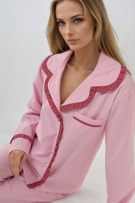 Kariertes Baumwoll-Pyjama-Set mit Hemdkragen