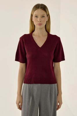 V-Ausschnitt Kurzarmpullover