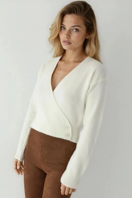 V-Ausschnitt Knöpfe Wickel-Pullover