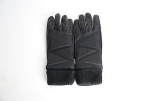 Bottega Veneta Zig Zag Zweifarbige Handschuhe aus schwarzem Nylon und Leder