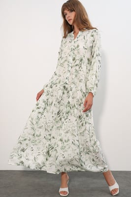 Gemustertes V-Ausschnitt Maxikleid