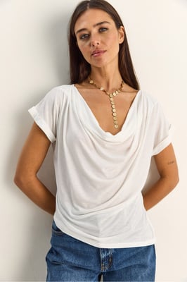 Kragenloses Drapiertes Blusenshirt