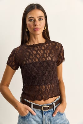 Spitzen-Crewneck-Bluse