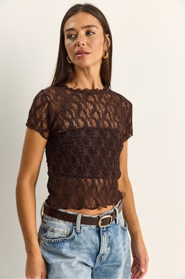 Spitzen-Crewneck-Bluse