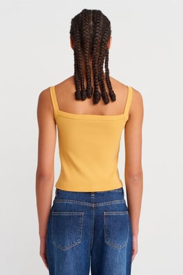 Rippstrick-Baumwoll-Cami-Bluse mit Quadrat-Ausschnitt