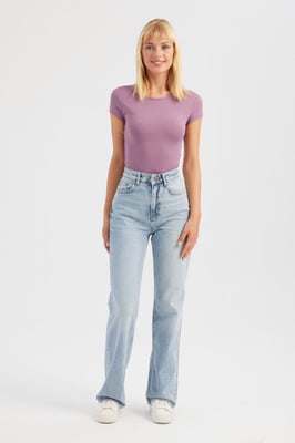 Rundhals Kreuzrücken Kurzarm Crop Top