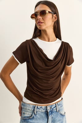 Damen T-Shirt mit Schalkragen und kurzen Ärmeln