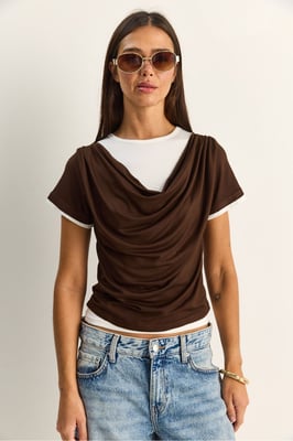 Damen T-Shirt mit Schalkragen und kurzen Ärmeln