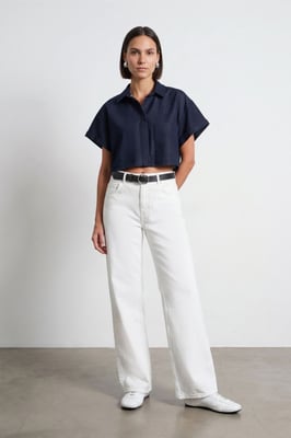 Hoch Taillenweite Bein Baumwoll-Denim-Jeans