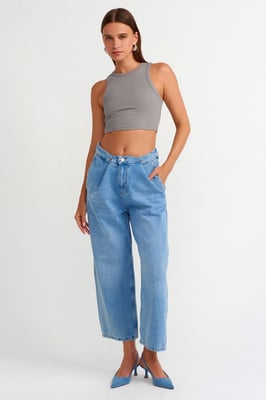 Hochtaillierte Ballon-Capri-Jeans